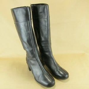 HOLLIS MOON BLACK LEATHER TALL BOOTS BY CLARKS